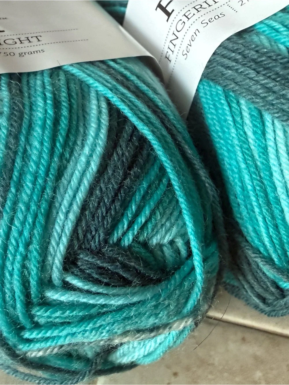 Felici Seven Seas Fingering Weight Yarn - Teal & Gray 2 Skeins Seven Seas